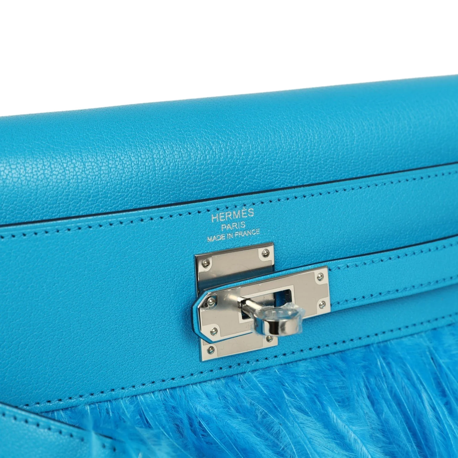 Hermes Kelly Elan Foile Bleu Frida Chevre Chamkila and Ostrich Feathers Palladium Hardware — фото 8