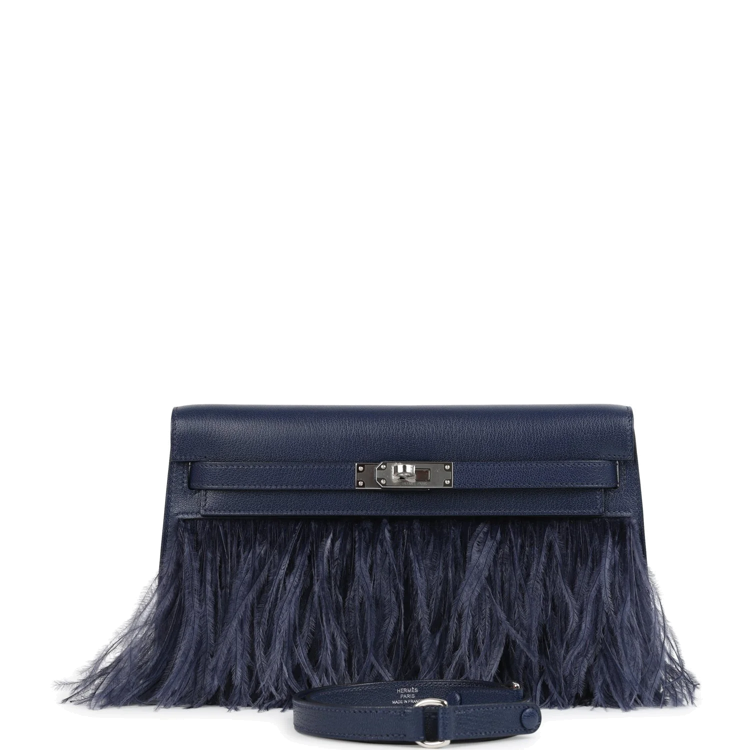 Hermes Kelly Elan Foile Bleu Saphir Chevre Chamkila and Ostrich Feathers Palladium Hardware — фото 2