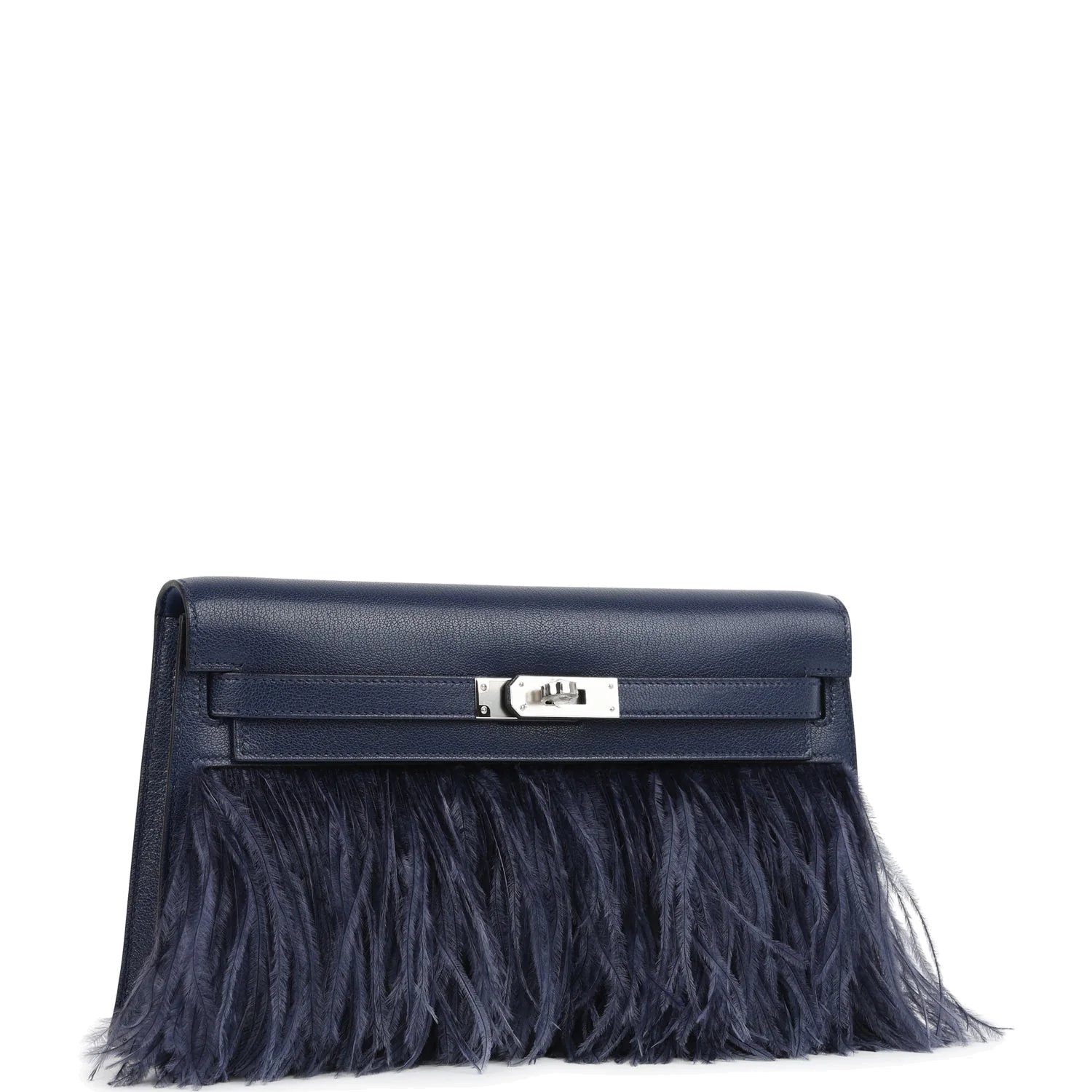 Hermes Kelly Elan Foile Bleu Saphir Chevre Chamkila and Ostrich Feathers Palladium Hardware — фото 3