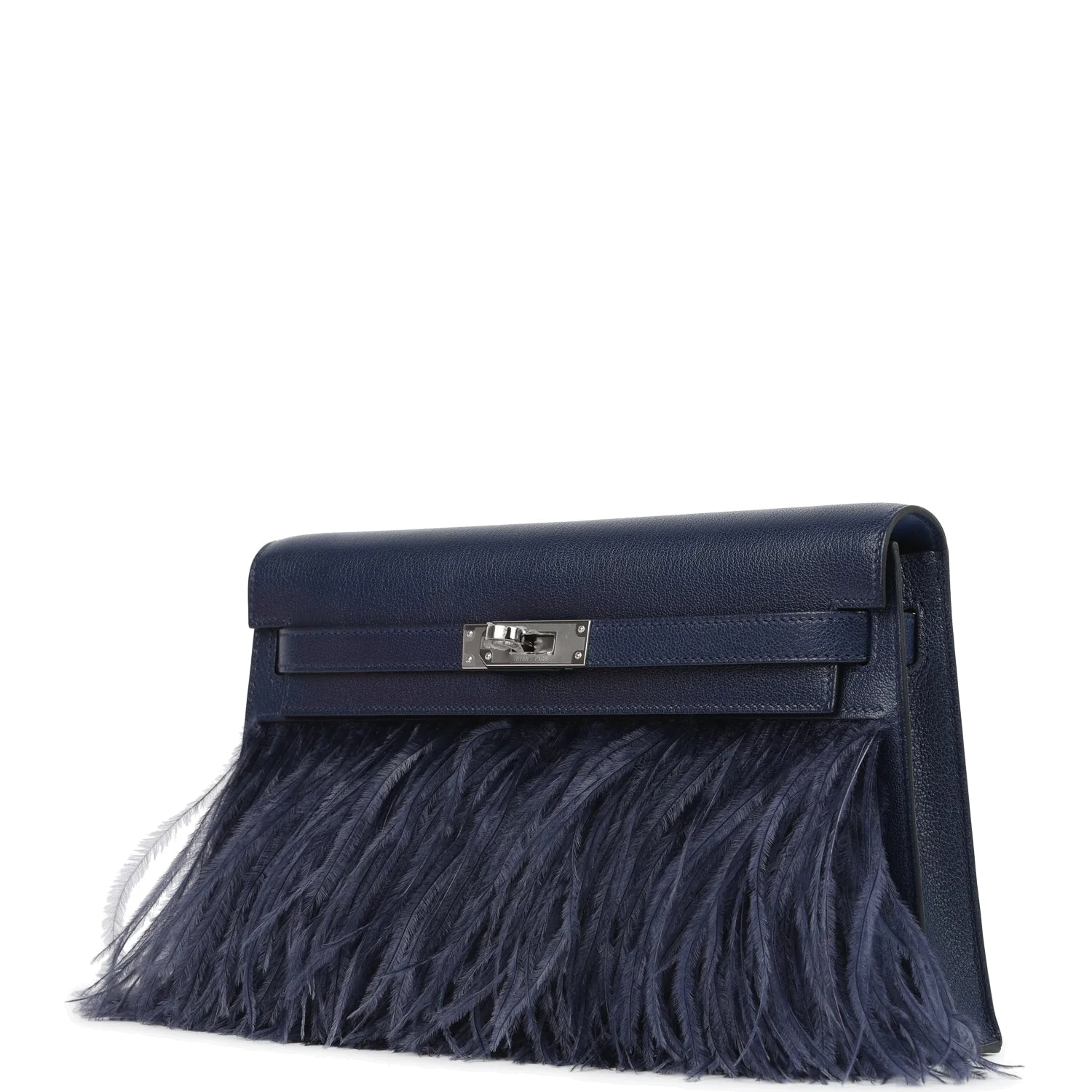 Hermes Kelly Elan Foile Bleu Saphir Chevre Chamkila and Ostrich Feathers Palladium Hardware — фото 6