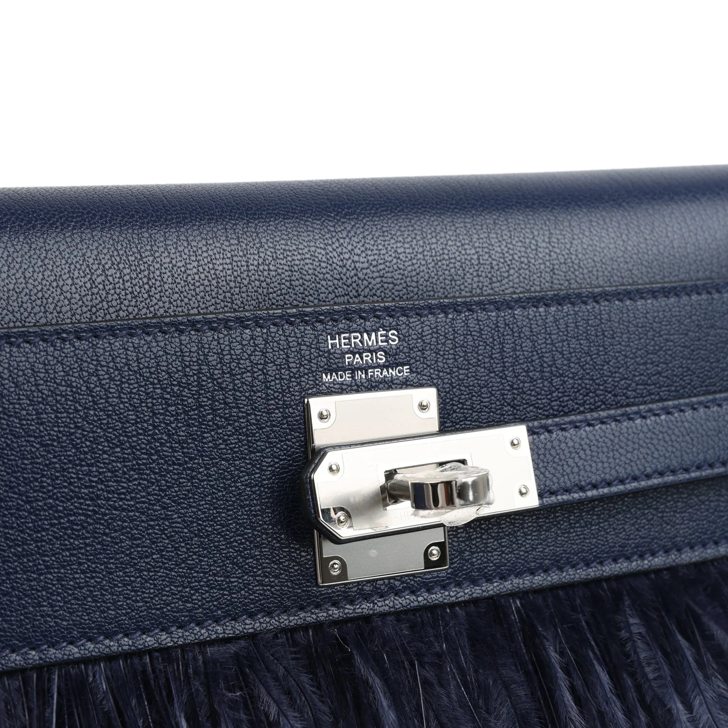 Hermes Kelly Elan Foile Bleu Saphir Chevre Chamkila and Ostrich Feathers Palladium Hardware — фото 8