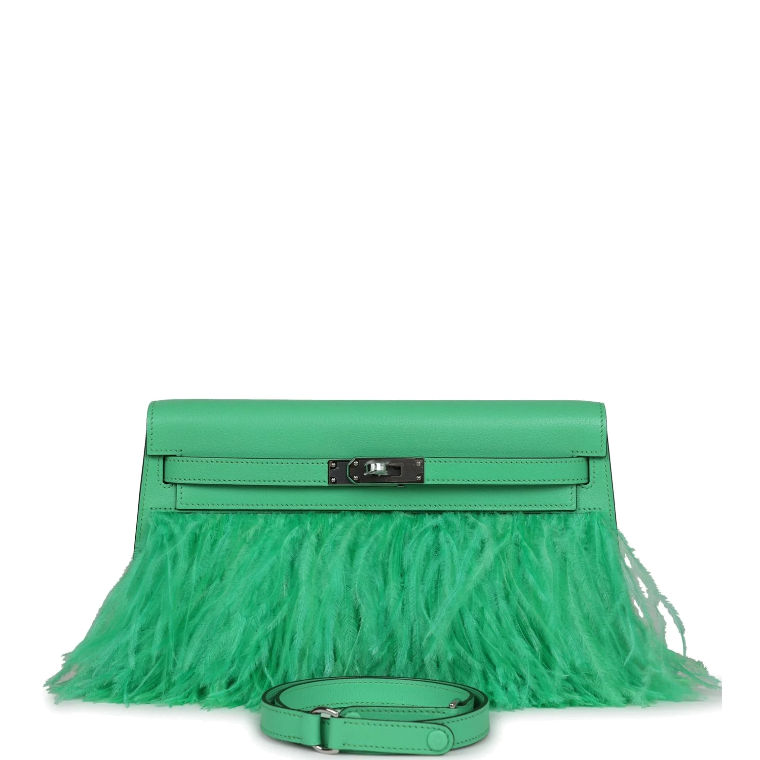 Hermes Kelly Elan Foile Vert Comics Chevre and Ostrich Feather Palladium Hardware