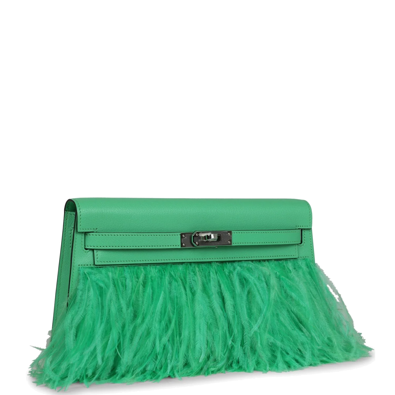 Hermes Kelly Elan Foile Vert Comics Chevre and Ostrich Feather Palladium Hardware — фото 3