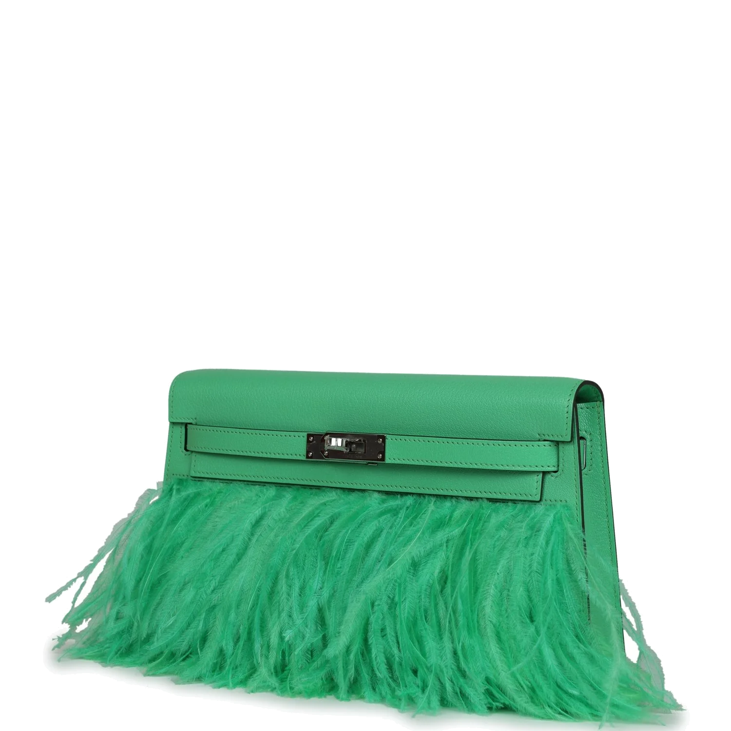 Hermes Kelly Elan Foile Vert Comics Chevre and Ostrich Feather Palladium Hardware — фото 6