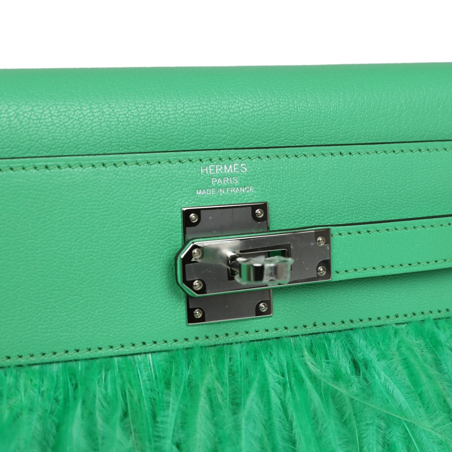 Hermes Kelly Elan Foile Vert Comics Chevre and Ostrich Feather Palladium Hardware — фото 8