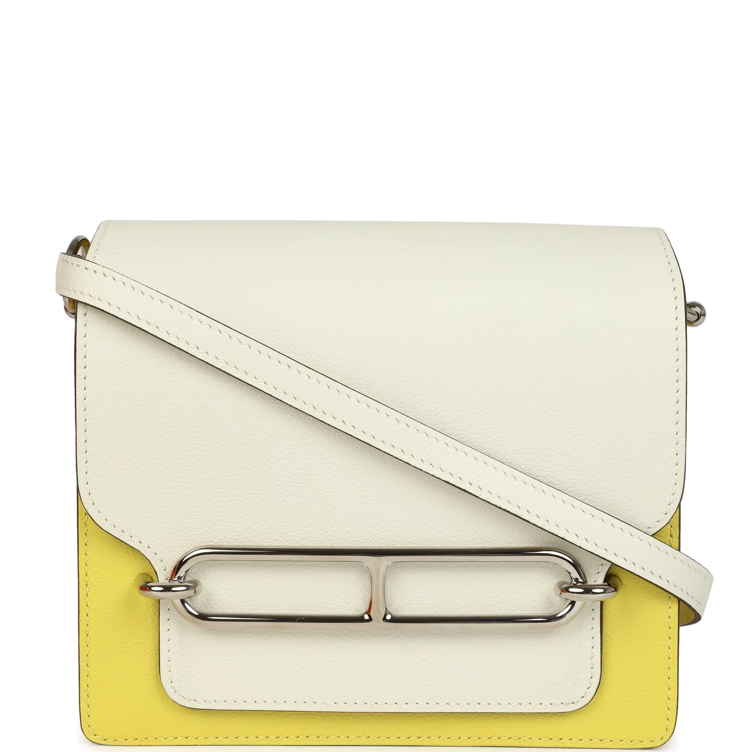 Hermes Mini Sac Roulis Bi-color White and Lime Evercolor Palladium Hardware — фото 2