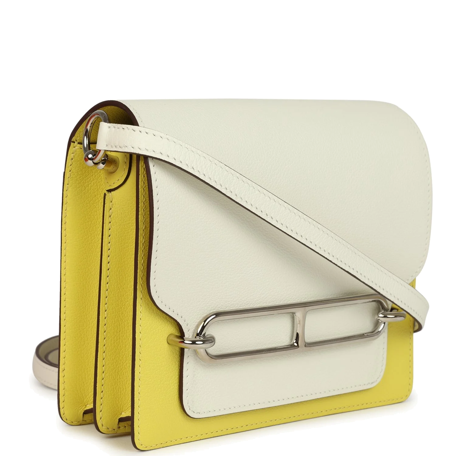 Hermes Mini Sac Roulis Bi-color White and Lime Evercolor Palladium Hardware — фото 3