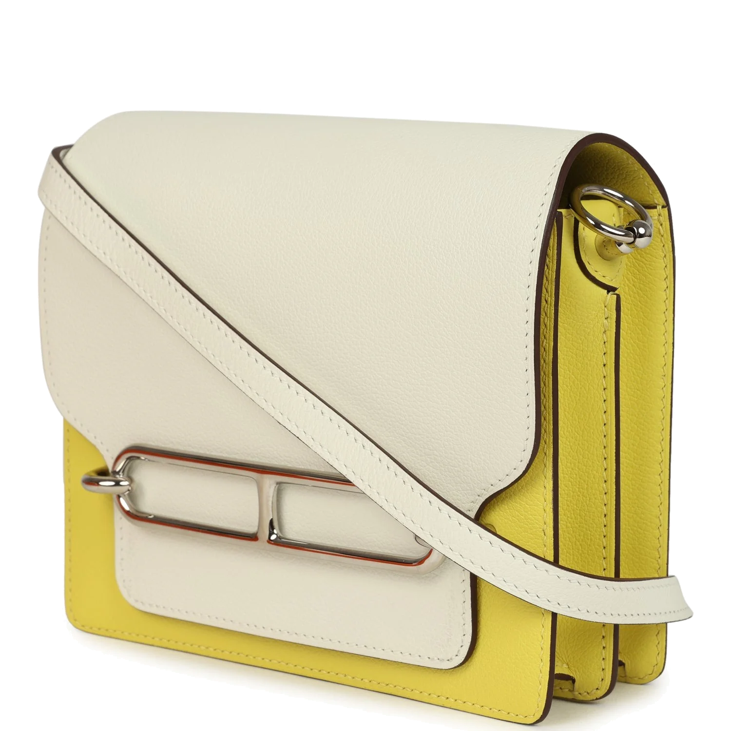 Hermes Mini Sac Roulis Bi-color White and Lime Evercolor Palladium Hardware — фото 6
