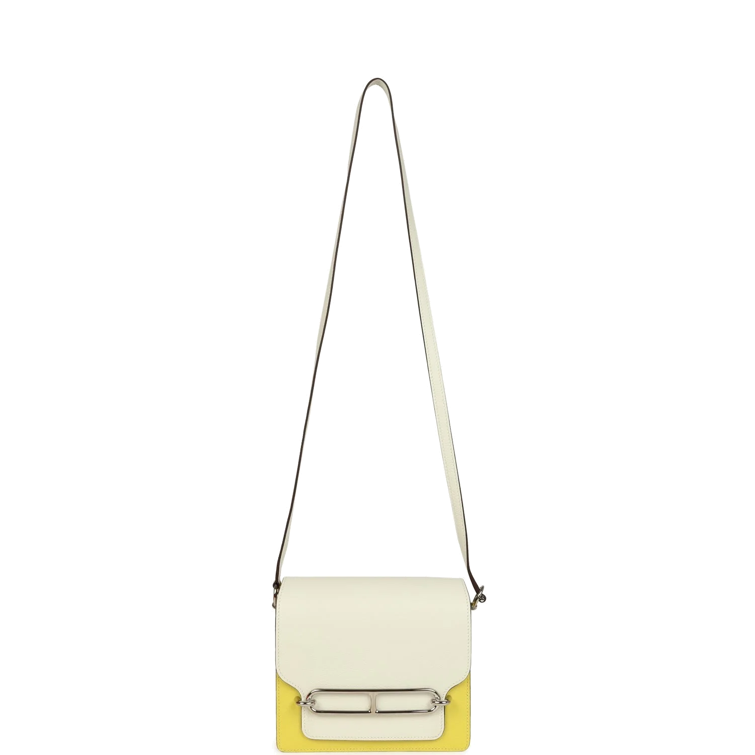 Hermes Mini Sac Roulis Bi-color White and Lime Evercolor Palladium Hardware — фото 8