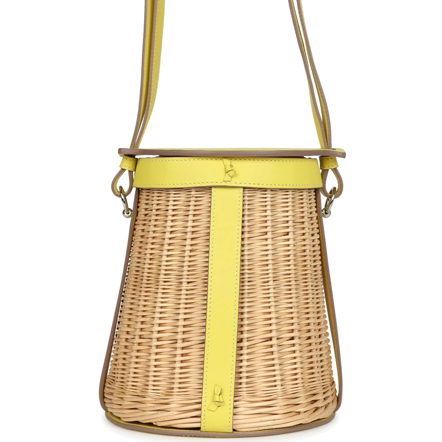 Hermes Farming Picnic Bag Lime Swift and Naturel Osier Wicker Palladium Hardware