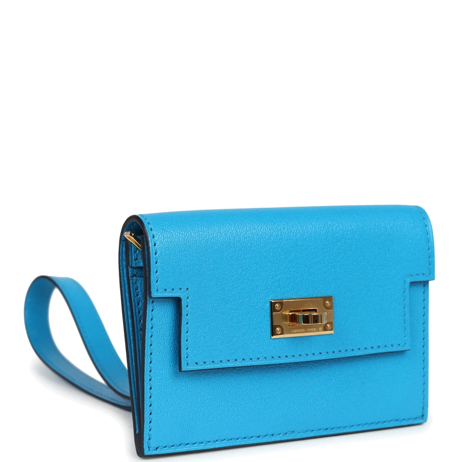 Hermes Kelly Pocket Slim Wallet Bleu Frida Chevre Gold Hardware — фото 2