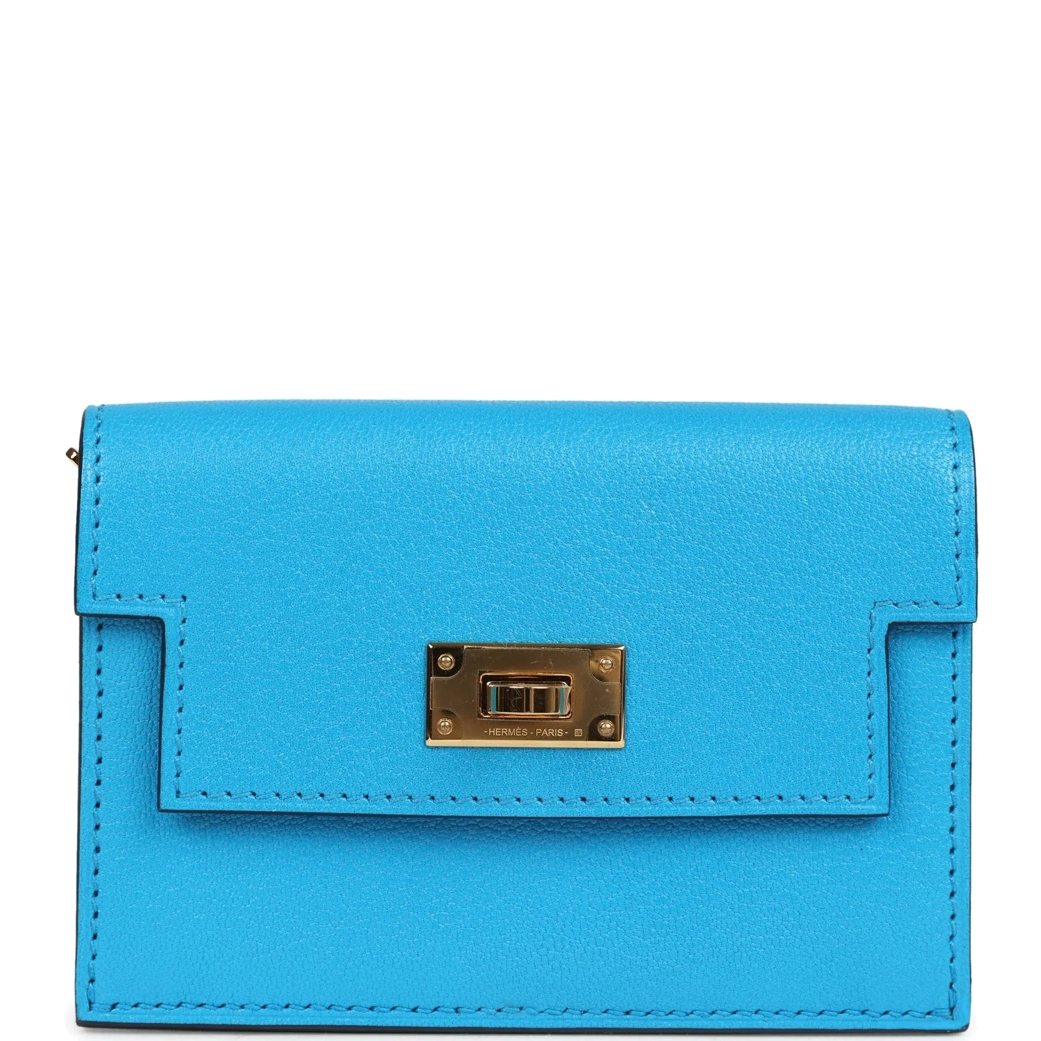 Hermes Kelly Pocket Slim Wallet Bleu Frida Chevre Gold Hardware — фото 3