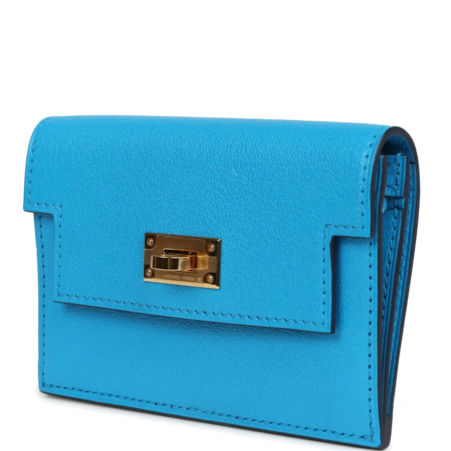 Hermes Kelly Pocket Slim Wallet Bleu Frida Chevre Gold Hardware — фото 6