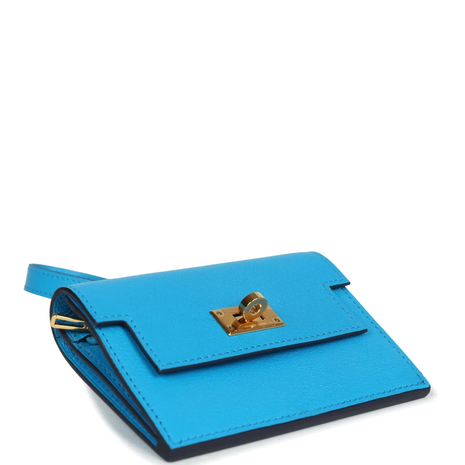 Hermes Kelly Pocket Slim Wallet Bleu Frida Chevre Gold Hardware — фото 7