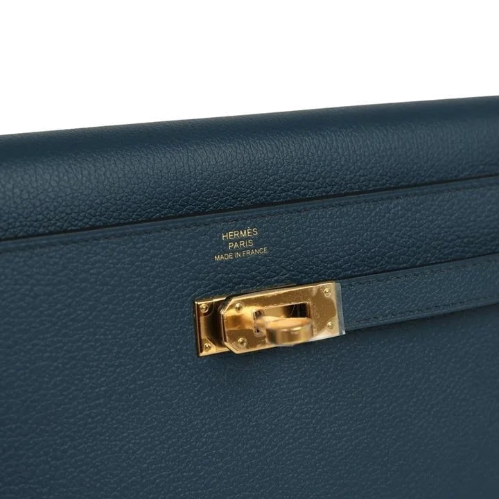Hermes Kelly Wallet To Go Bleu De Prusse Evercolor Gold Hardware — фото 8