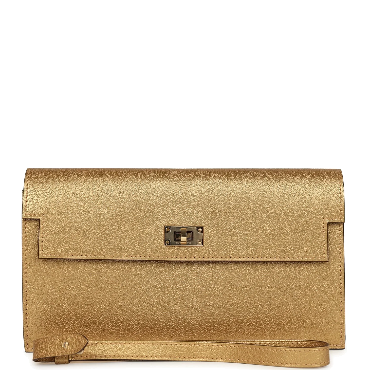 Hermes Kelly Pocket Long Wallet Dore Chamkilight Goatskin Permabrass Hardware
