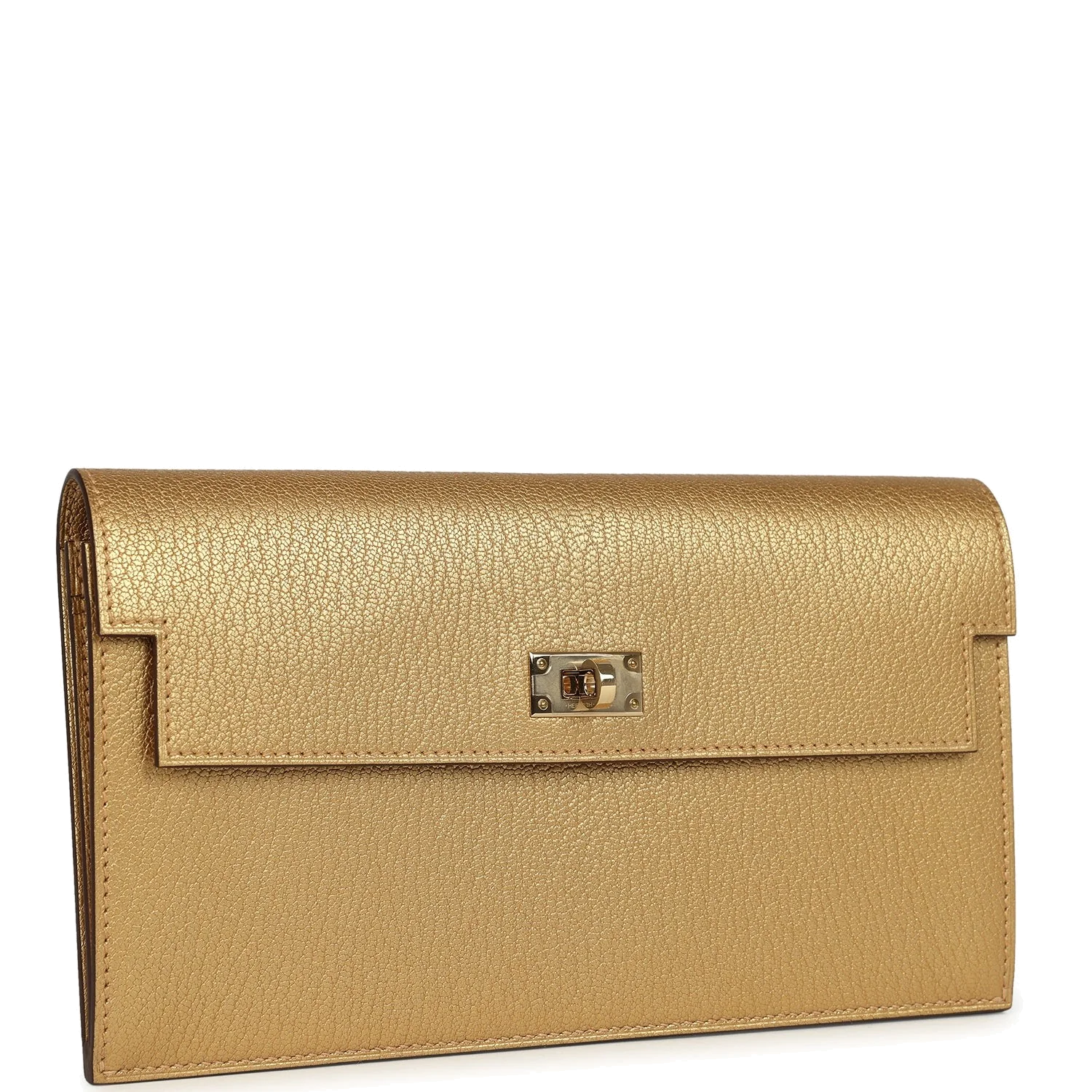 Hermes Kelly Pocket Long Wallet Dore Chamkilight Goatskin Permabrass Hardware — фото 3