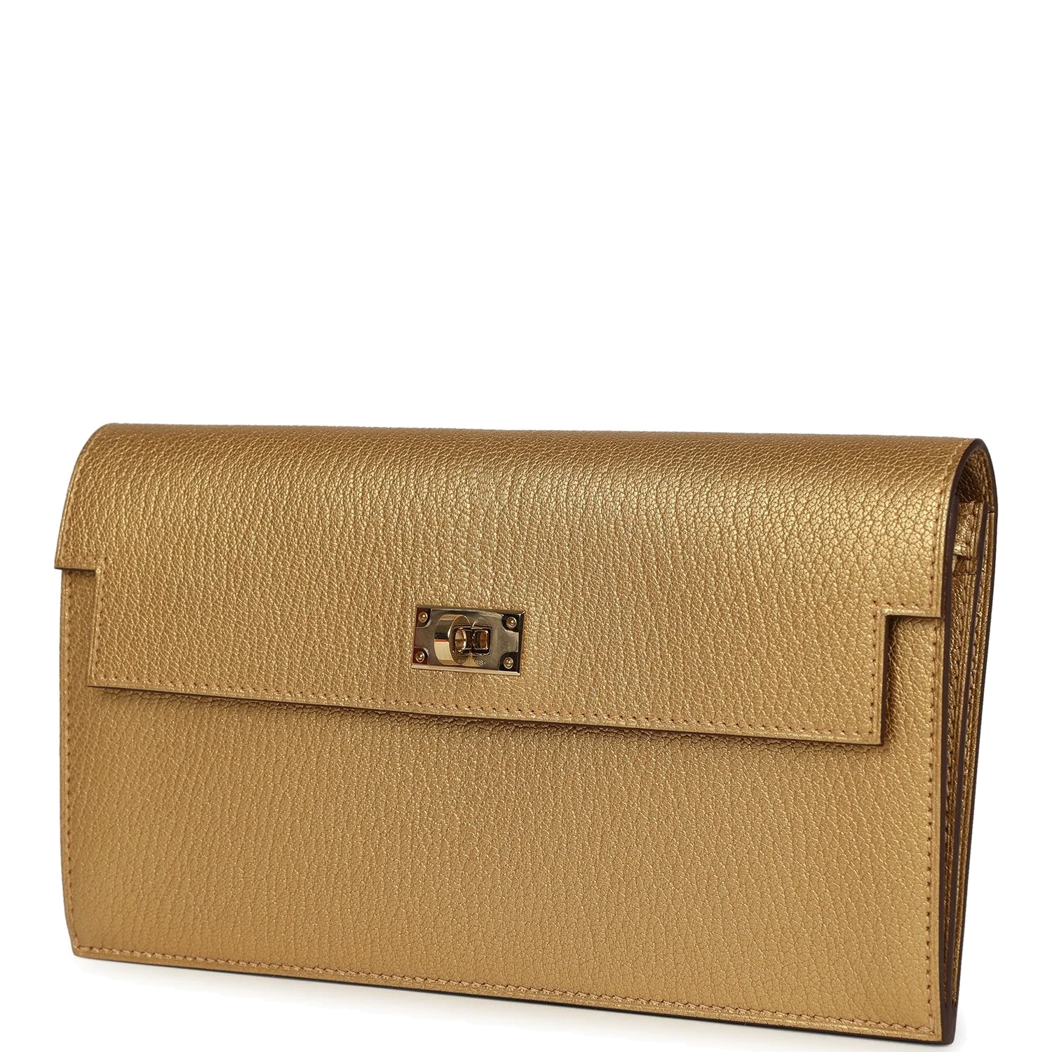 Hermes Kelly Pocket Long Wallet Dore Chamkilight Goatskin Permabrass Hardware — фото 6
