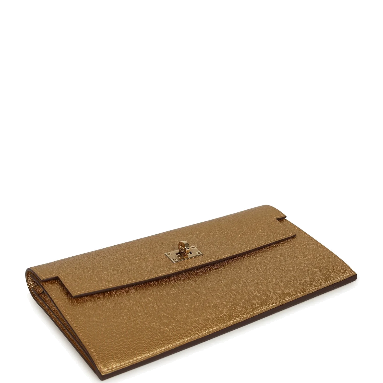 Hermes Kelly Pocket Long Wallet Dore Chamkilight Goatskin Permabrass Hardware — фото 7