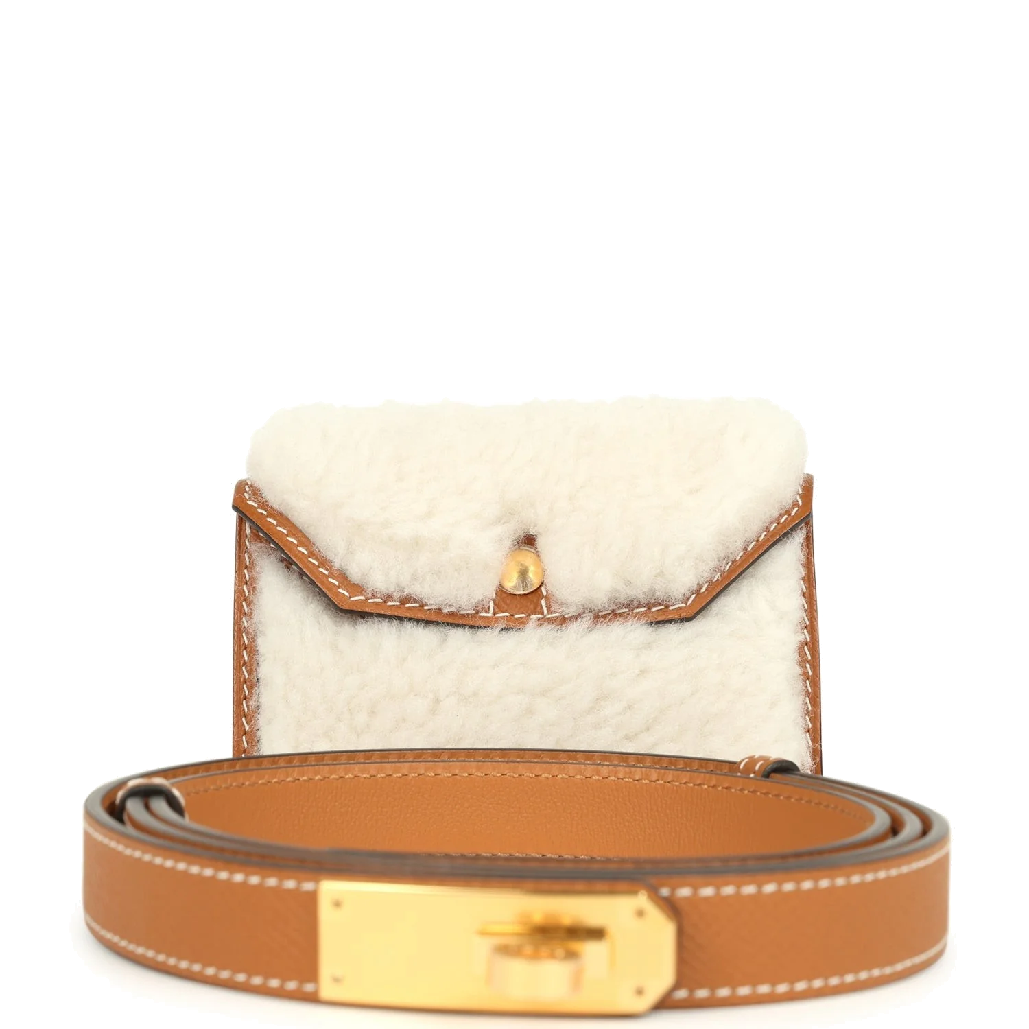 Hermes Kelly Pocket Teddy 18 Belt Gold Epsom and Shearling Gold Hardware