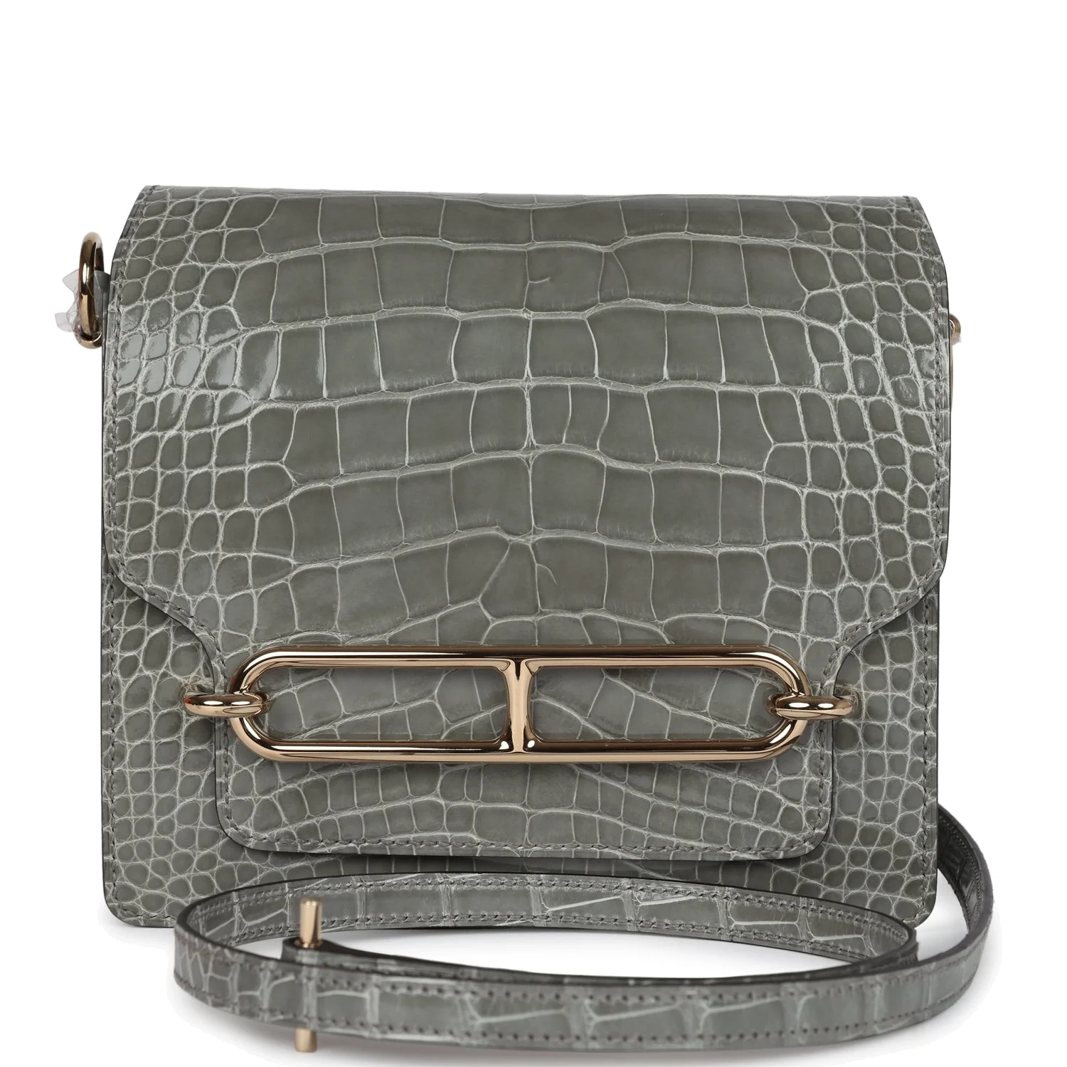 Hermes Mini Roulis Gris Ciment Shiny Alligator Permabrass Hardware — фото 2