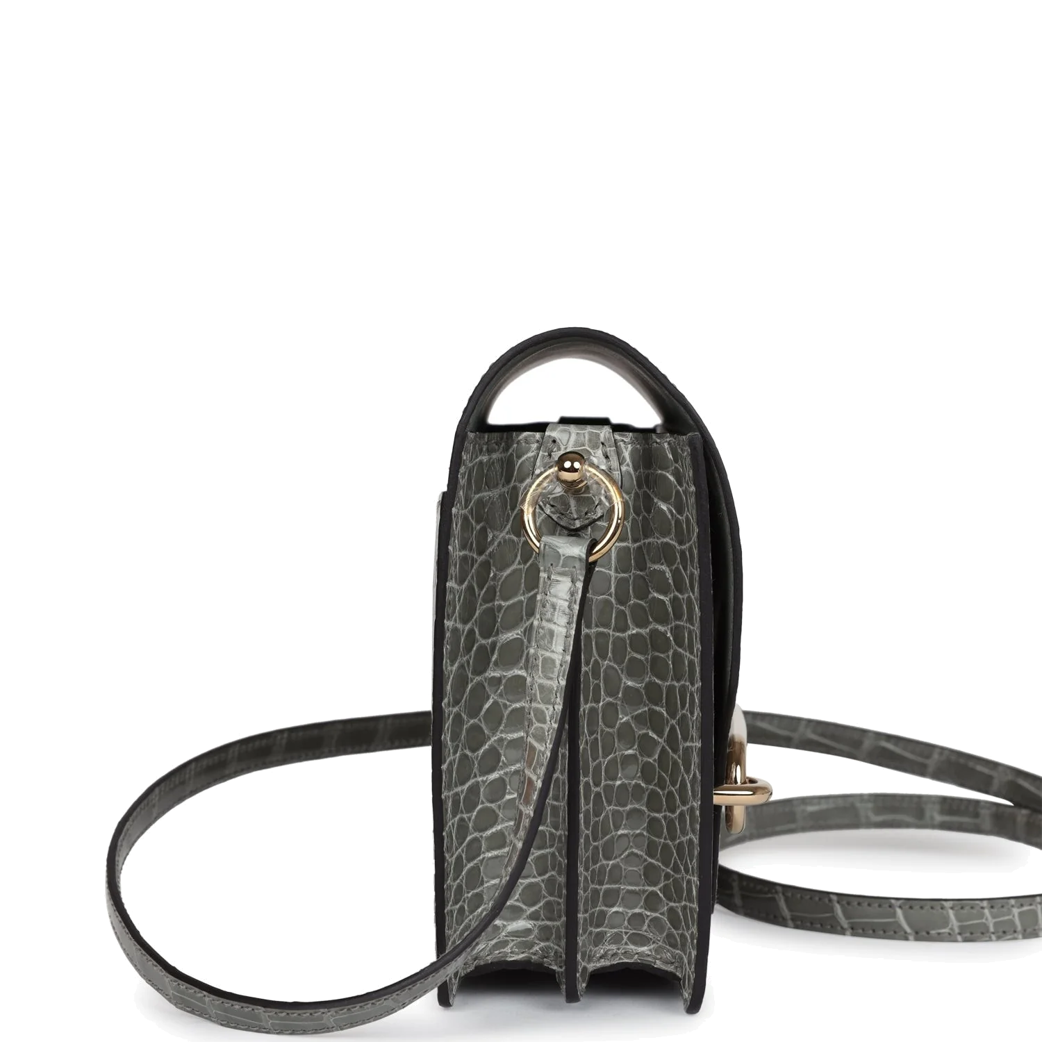 Hermes Mini Roulis Gris Ciment Shiny Alligator Permabrass Hardware — фото 4