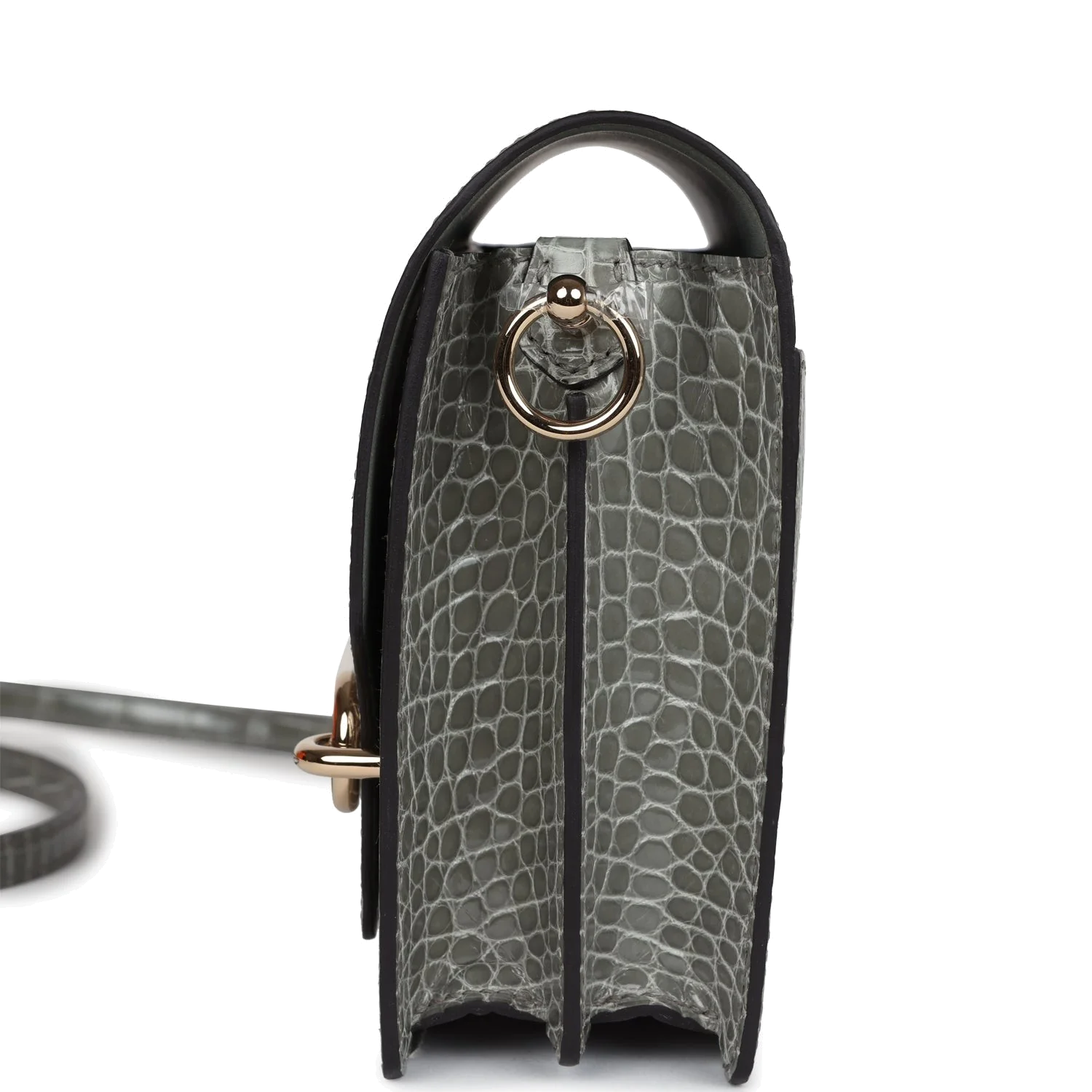 Hermes Mini Roulis Gris Ciment Shiny Alligator Permabrass Hardware — фото 7