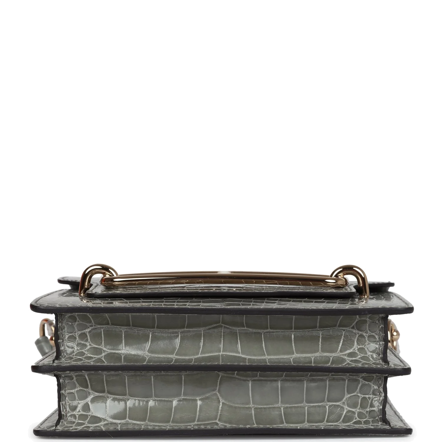 Hermes Mini Roulis Gris Ciment Shiny Alligator Permabrass Hardware — фото 8