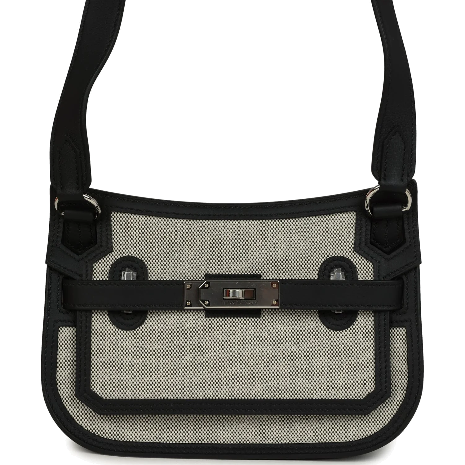 Hermes Mini Jypsiere Black and Ecru Toile H Black Swift Palladium Hardware — фото 2