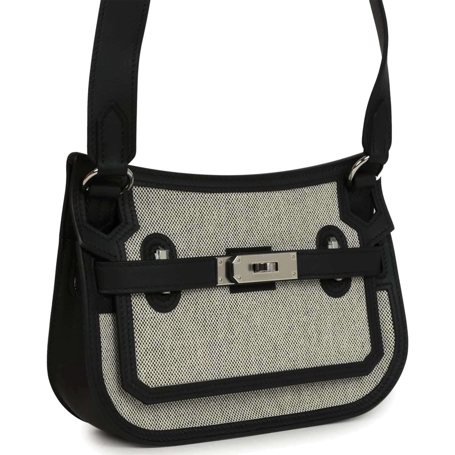 Hermes Mini Jypsiere Black and Ecru Toile H Black Swift Palladium Hardware — фото 3