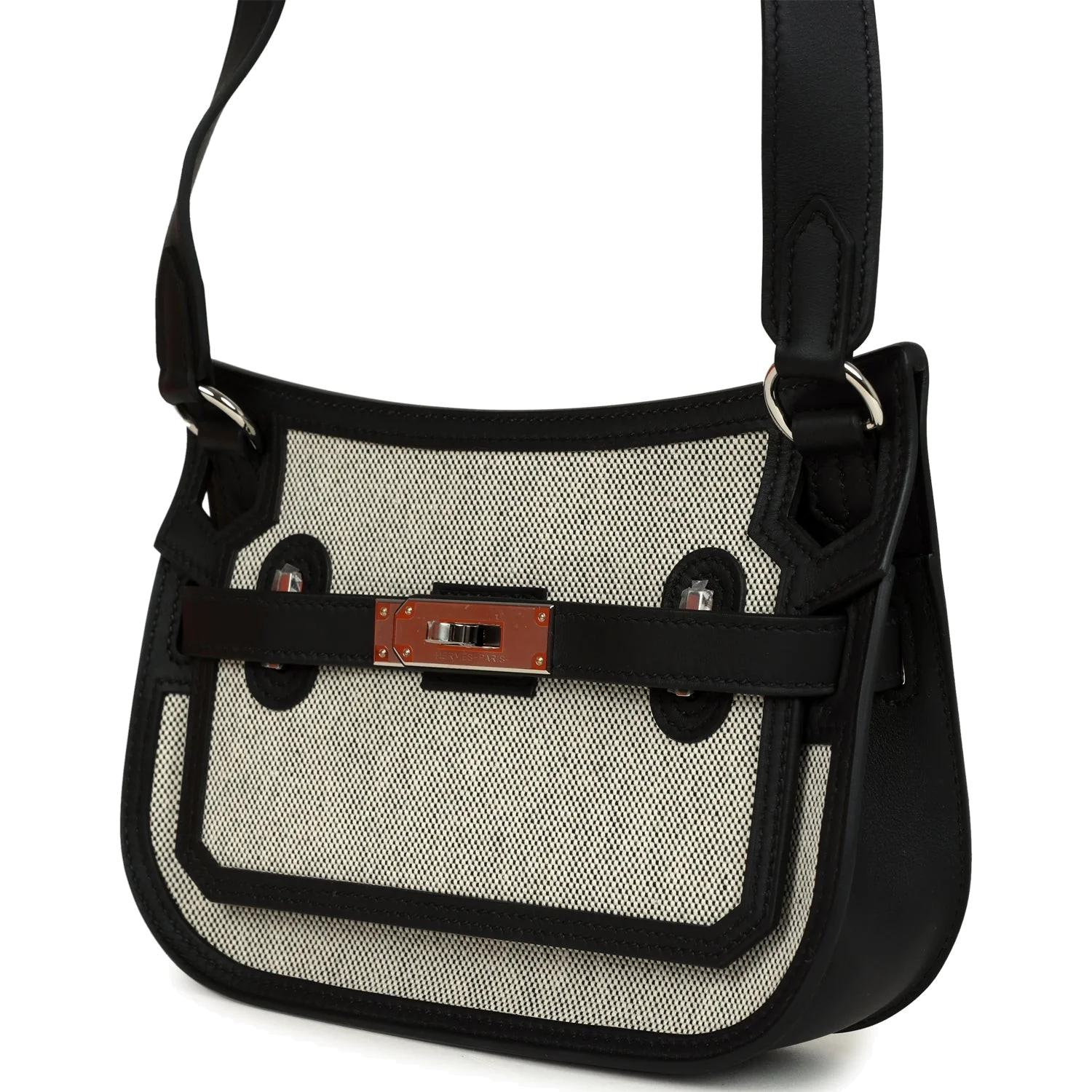 Hermes Mini Jypsiere Black and Ecru Toile H Black Swift Palladium Hardware — фото 6