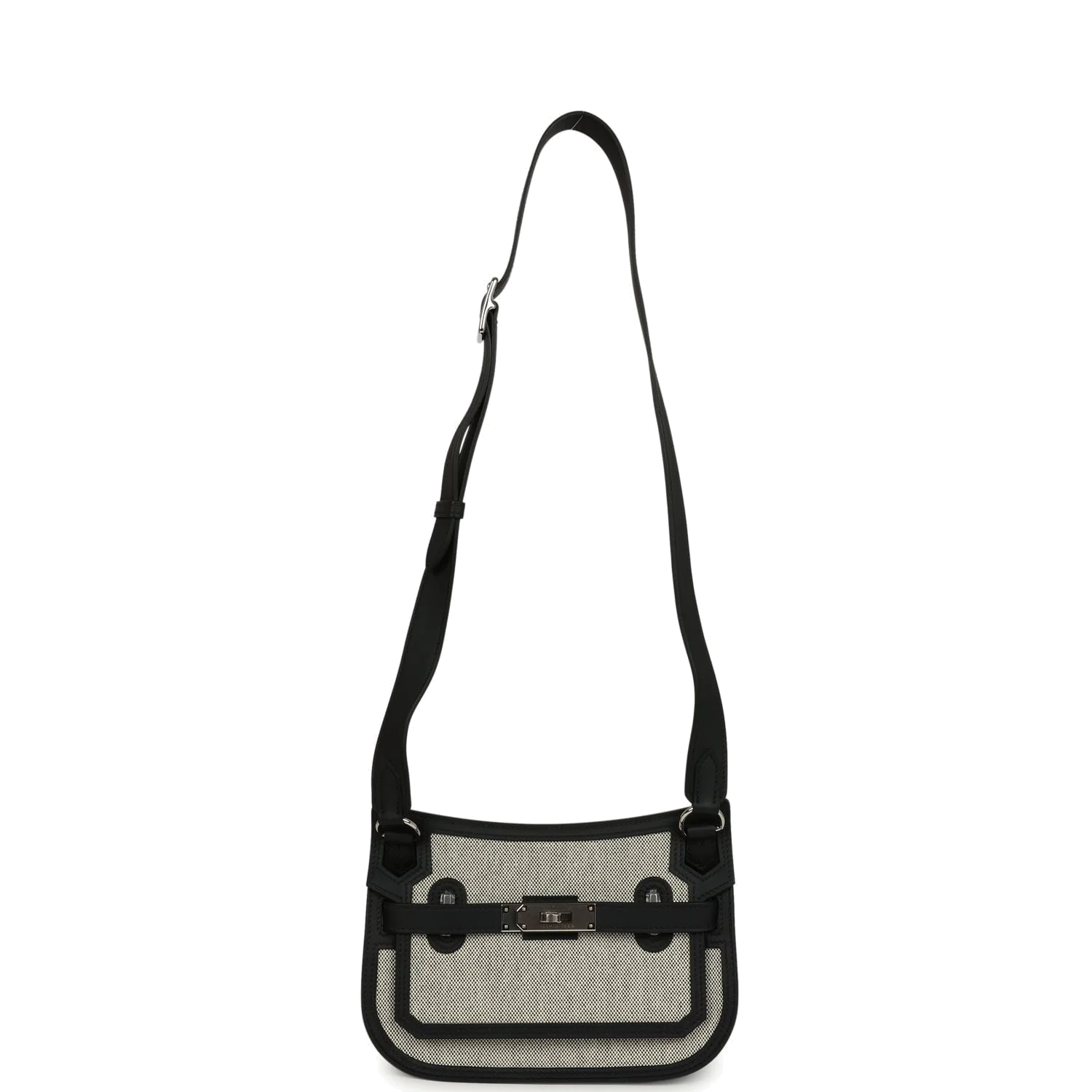 Hermes Mini Jypsiere Black and Ecru Toile H Black Swift Palladium Hardware — фото 8