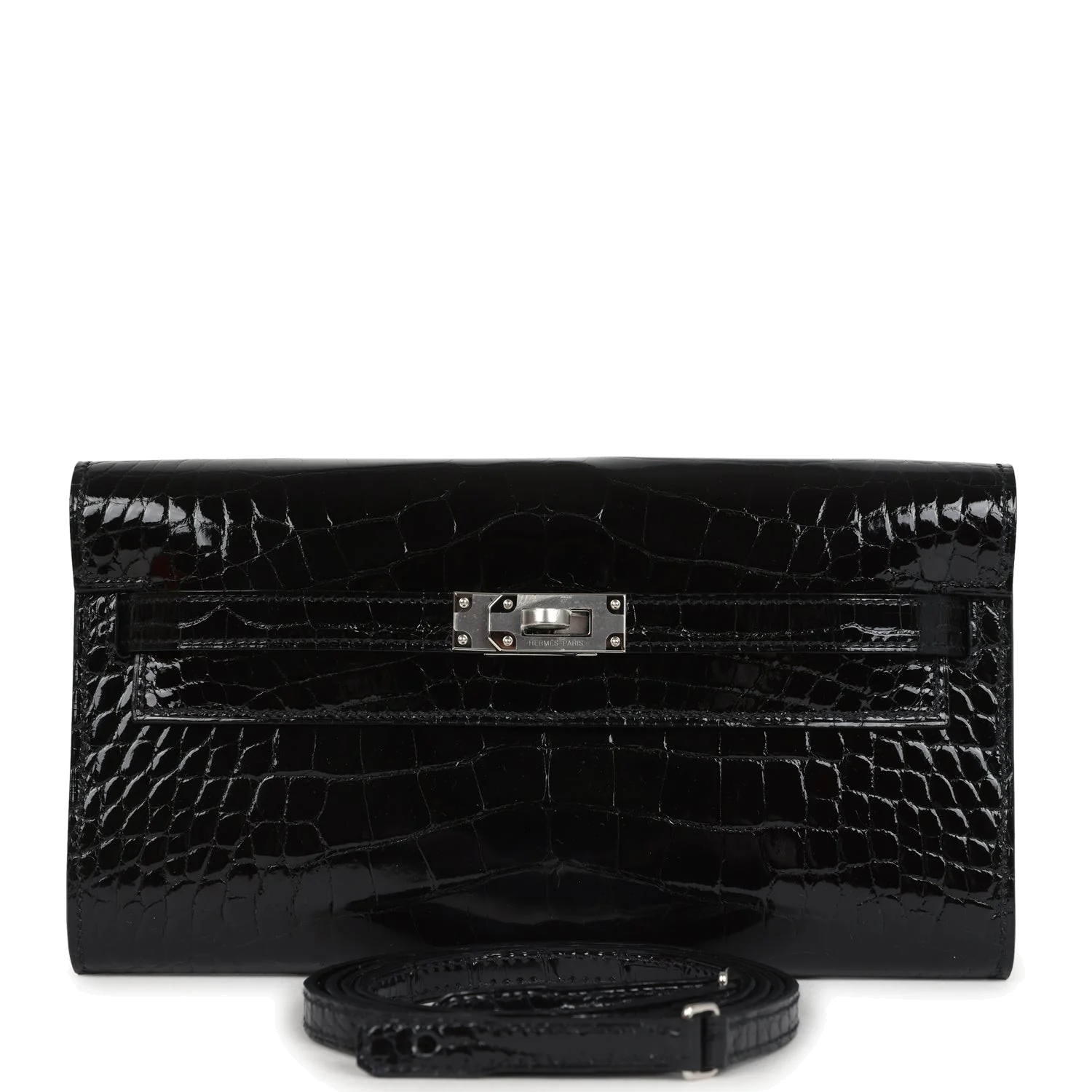 Hermes Kelly Wallet To Go Black Shiny Alligator Palladium Hardware