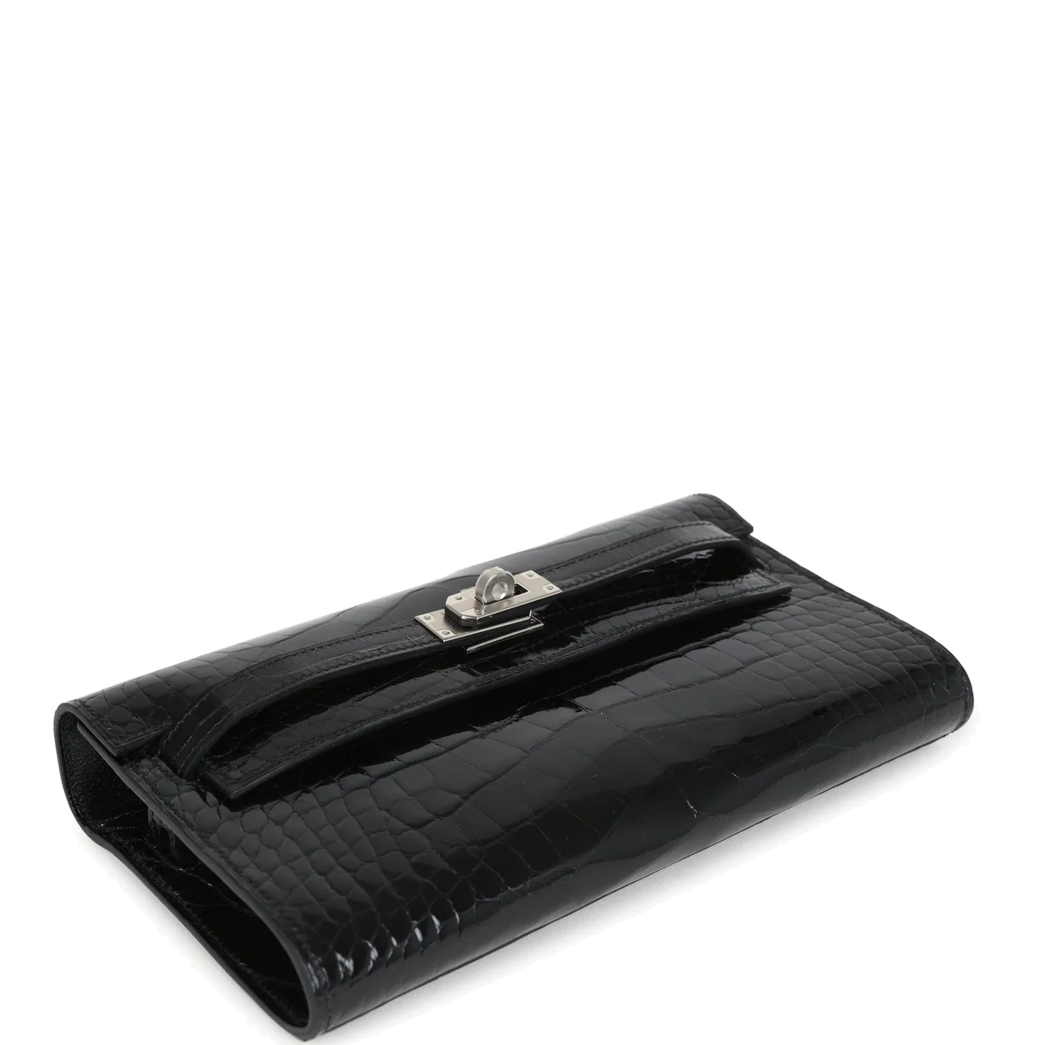 Hermes Kelly Wallet To Go Black Shiny Alligator Palladium Hardware — фото 7