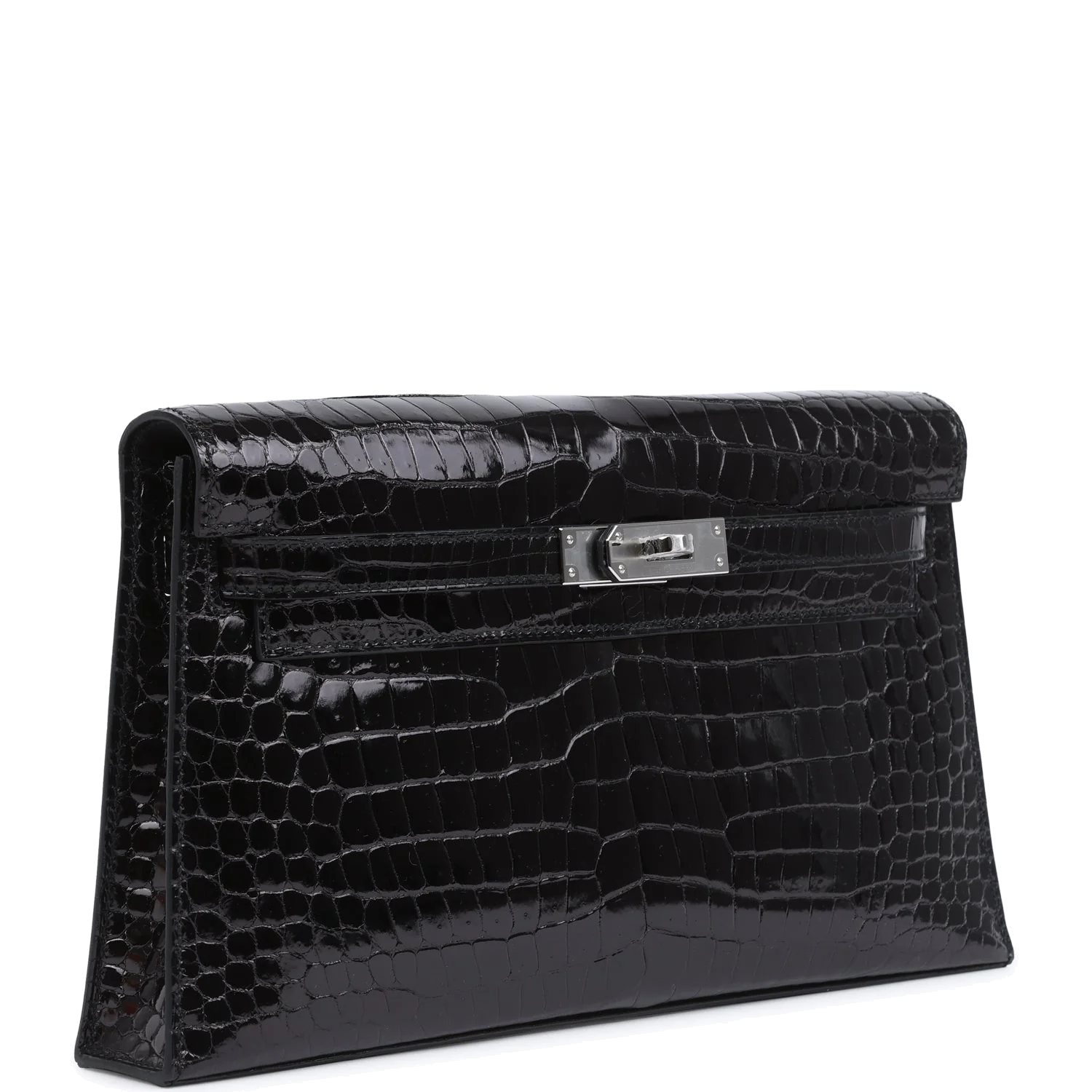 Hermes Kelly Elan Black Shiny Porosus Crocodile Palladium Hardware — фото 3