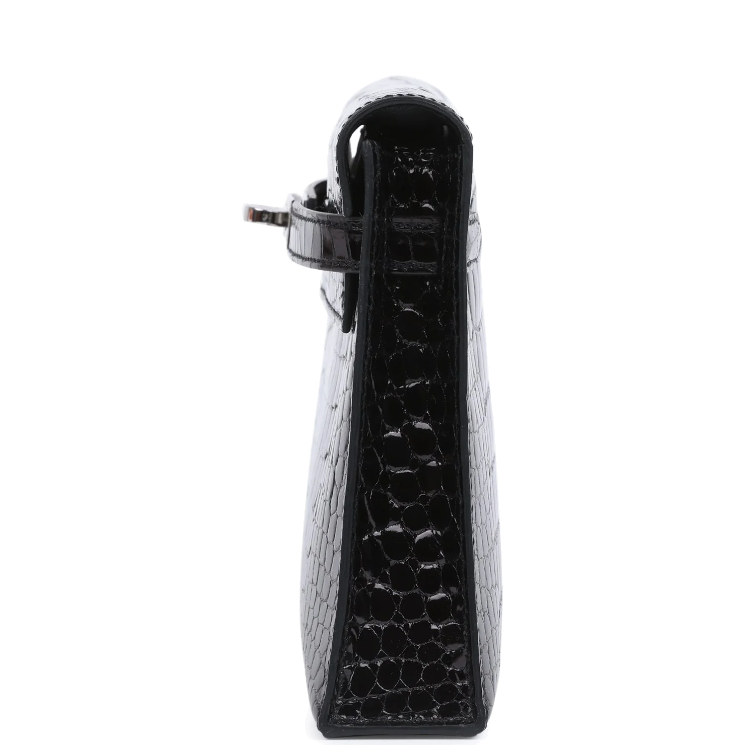Hermes Kelly Elan Black Shiny Porosus Crocodile Palladium Hardware — фото 4