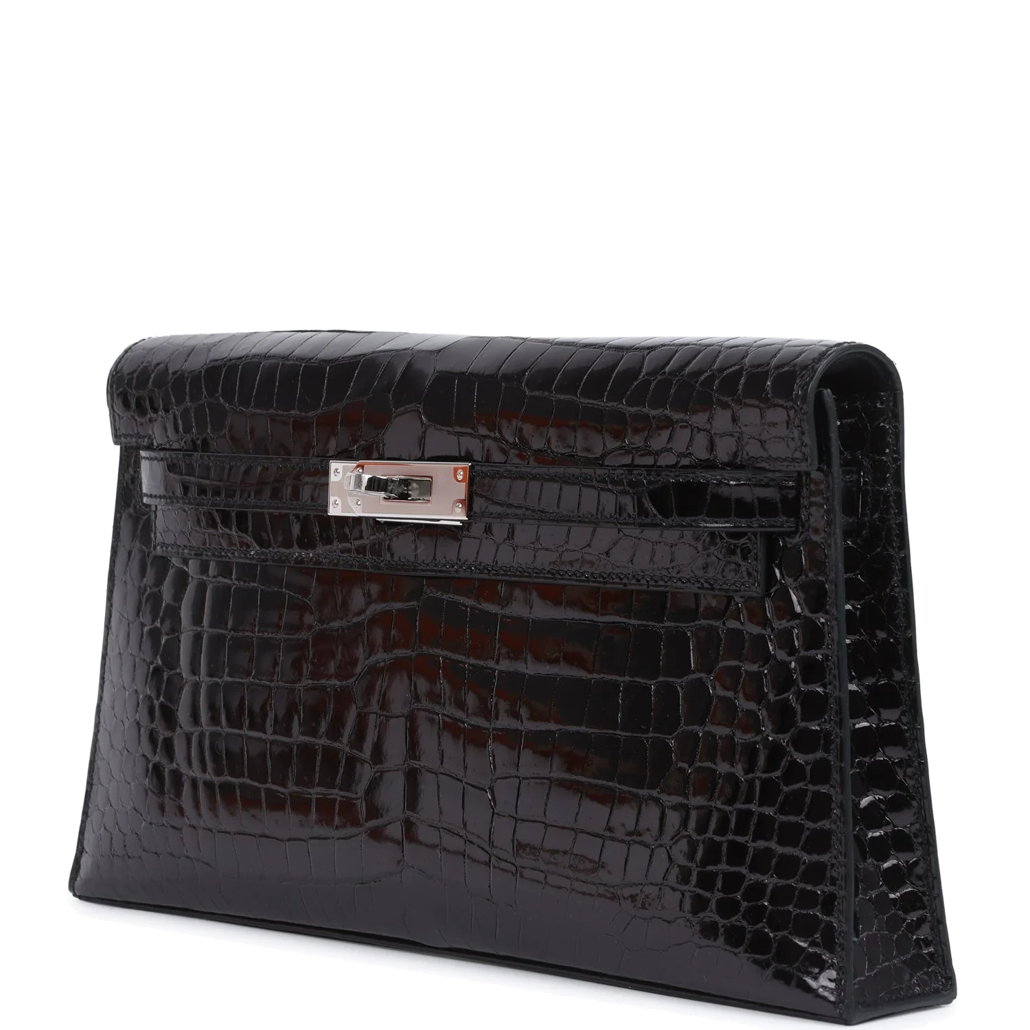 Hermes Kelly Elan Black Shiny Porosus Crocodile Palladium Hardware — фото 6