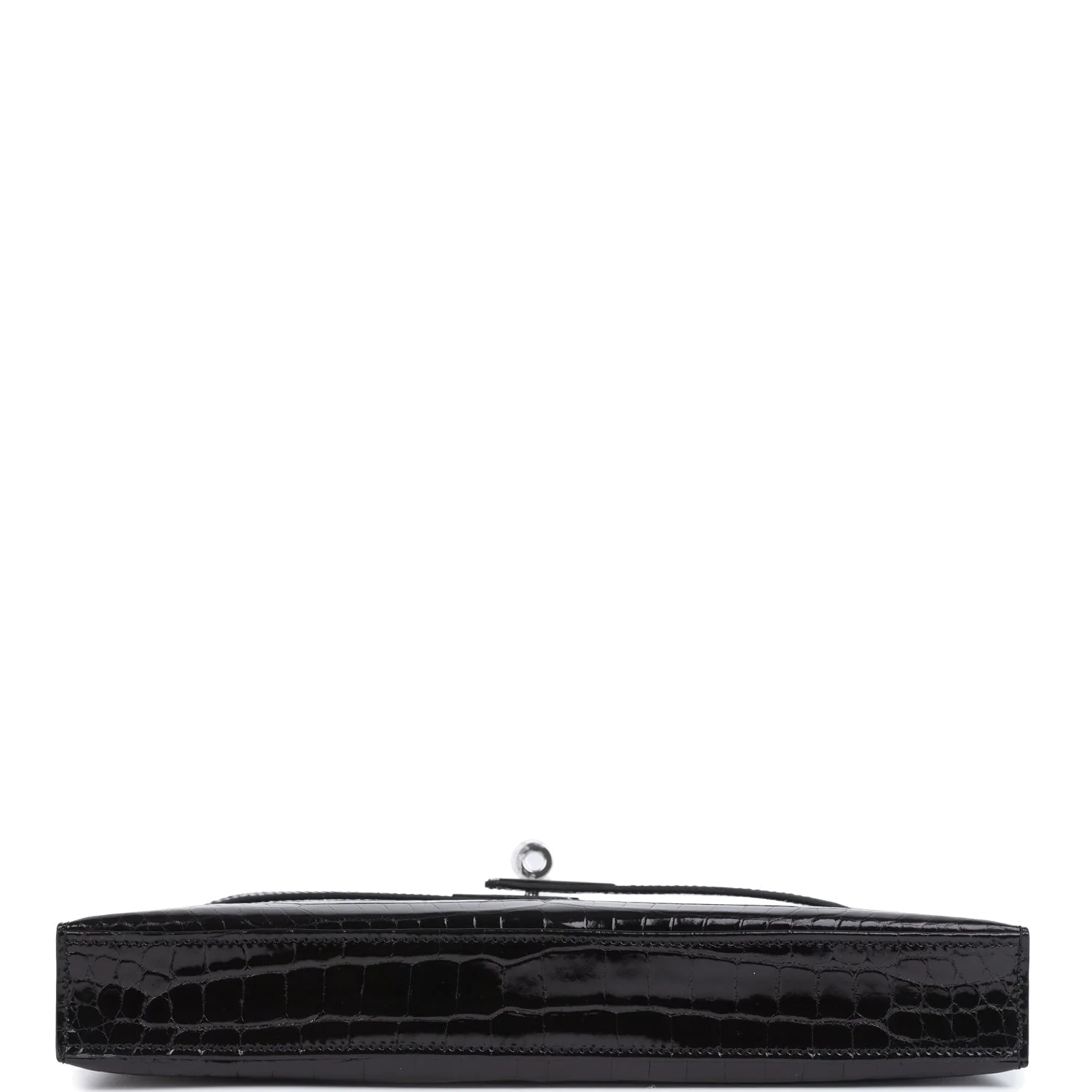 Hermes Kelly Elan Black Shiny Porosus Crocodile Palladium Hardware — фото 7