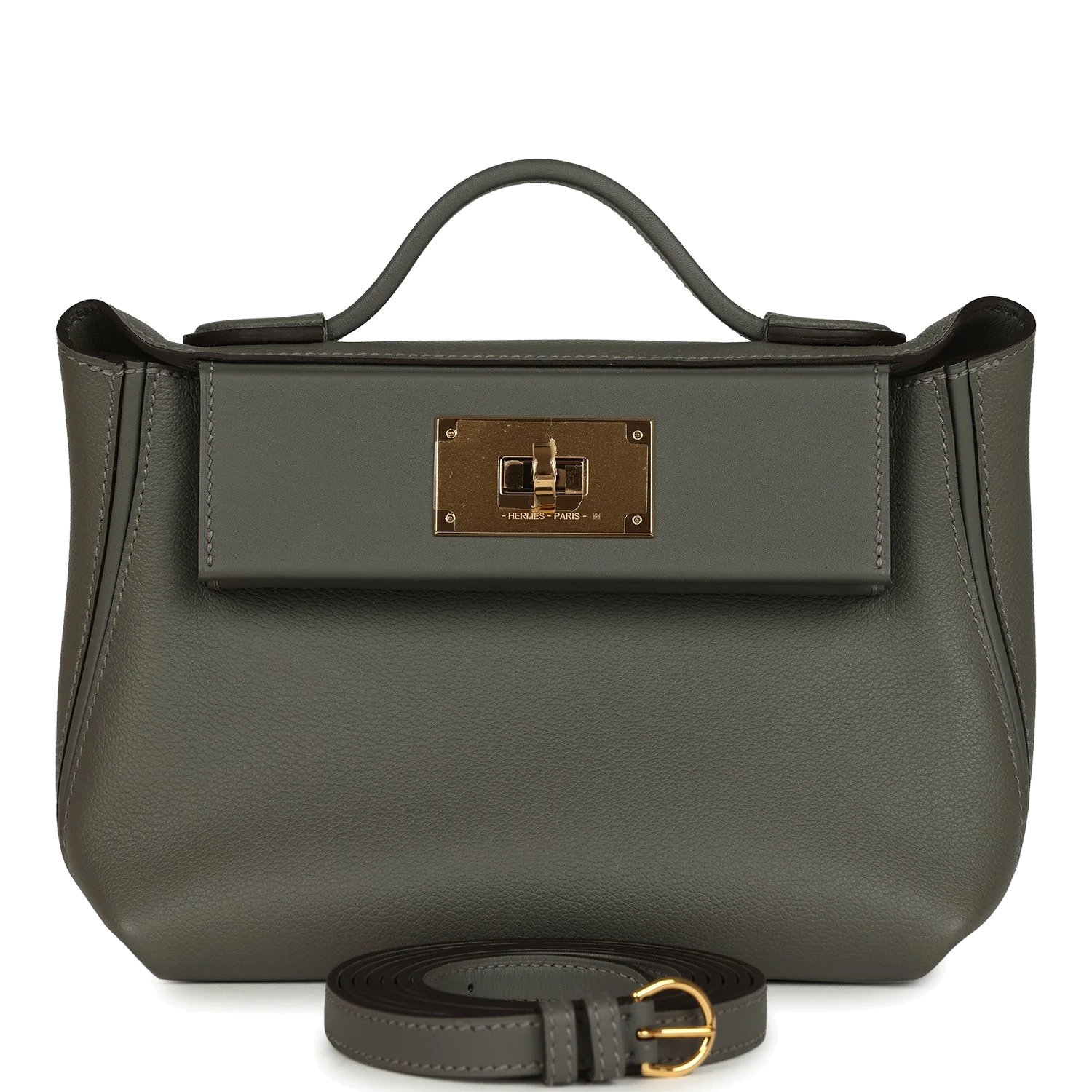 Hermes Mini 24/24 Bag Etain Evercolor and Swift Gold Hardware