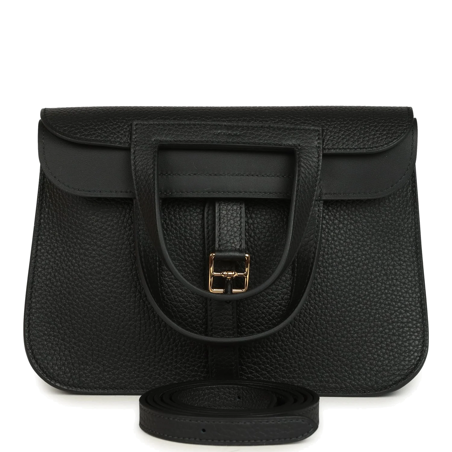 Hermes Halzan 25 Black Clemence Gold Hardware — фото 1