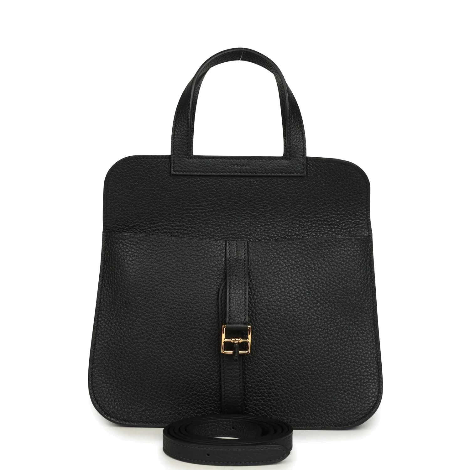Hermes Halzan 25 Black Clemence Gold Hardware — фото 3
