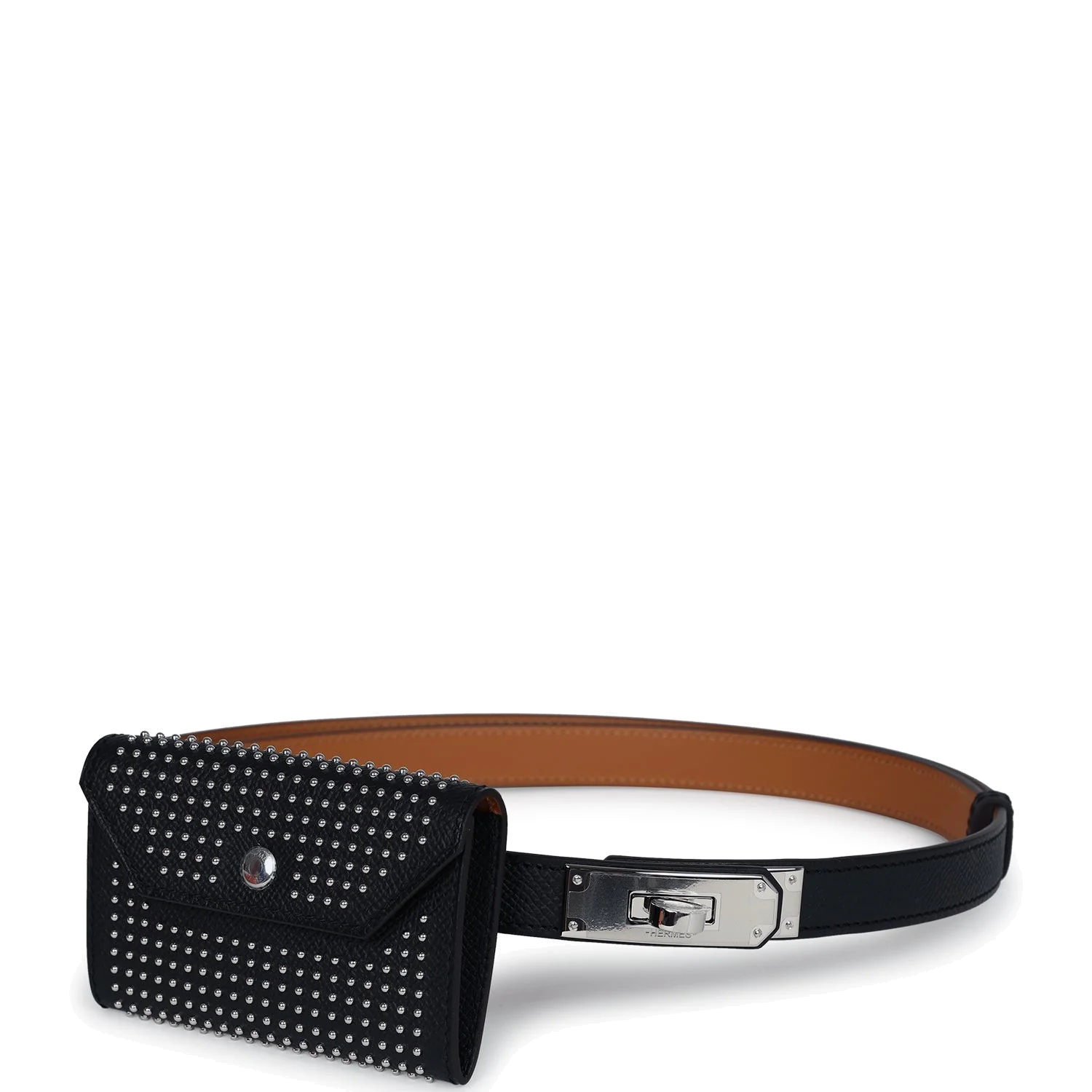 Hermes Kelly Pocket 18 Studded Belt Black Epsom Palladium Hardware — фото 2