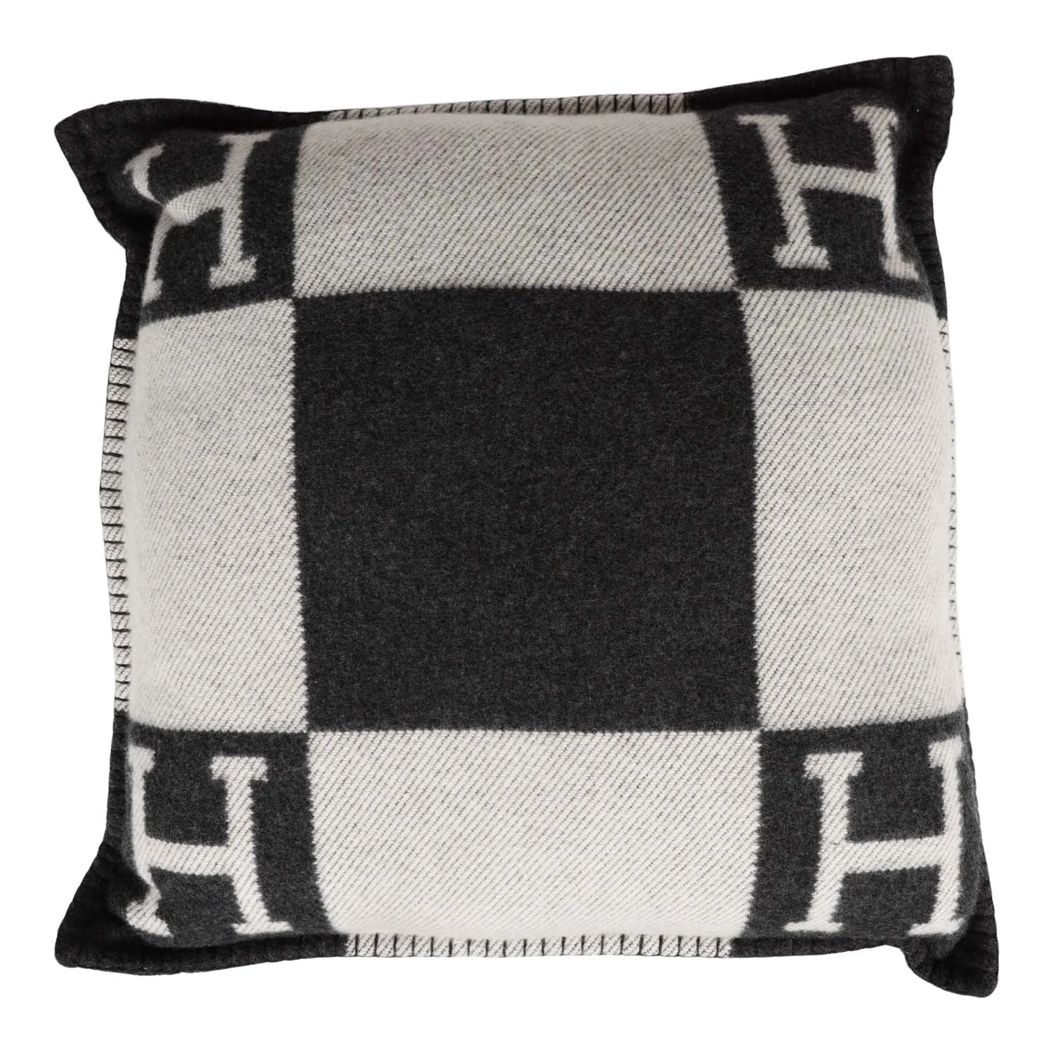 Hermes "Avalon" Ecru and Gris Fonce Signature H Pillow PM — фото 2