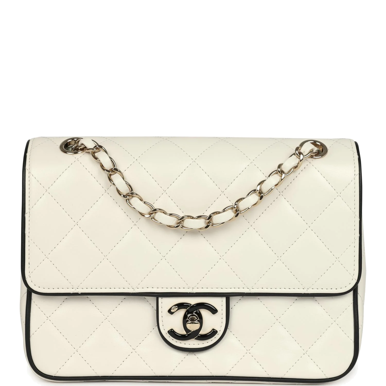 Chanel Small Graphic Frame Flap Bag White and Black Lambskin