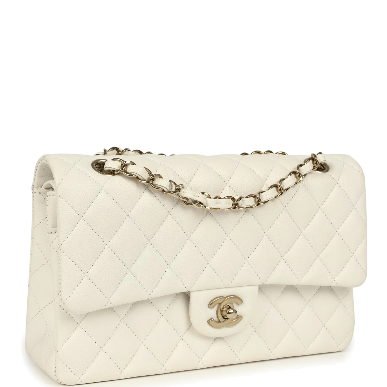 Chanel Medium Classic Double Flap White Caviar — фото 3