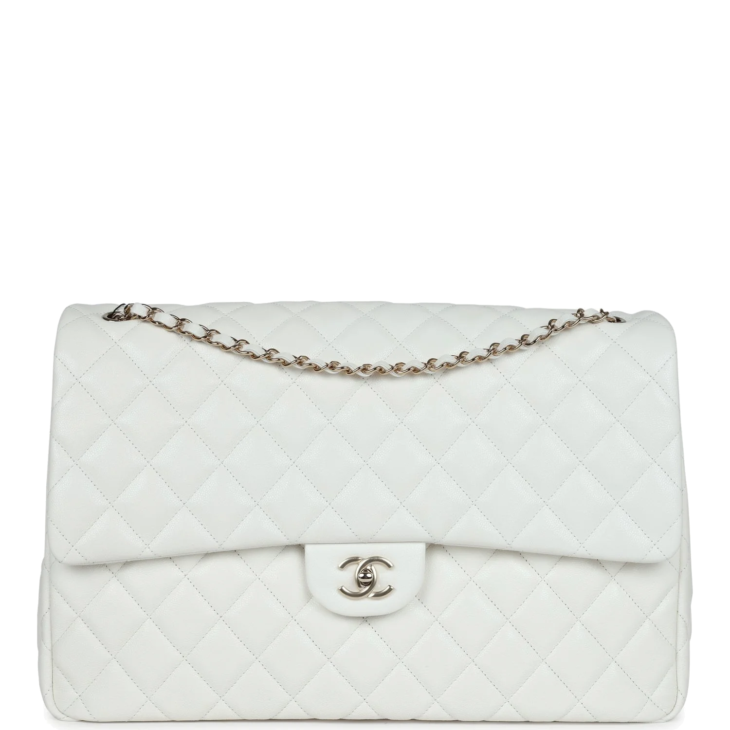 Chanel XXL Classic Single Flap Bag White Shiny Caviar — фото 2