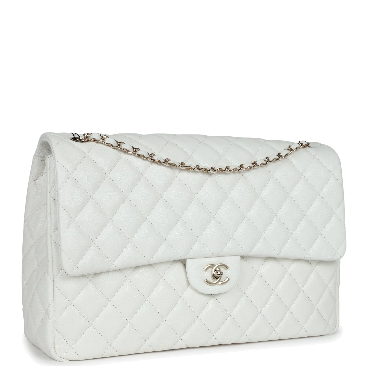 Chanel XXL Classic Single Flap Bag White Shiny Caviar — фото 3