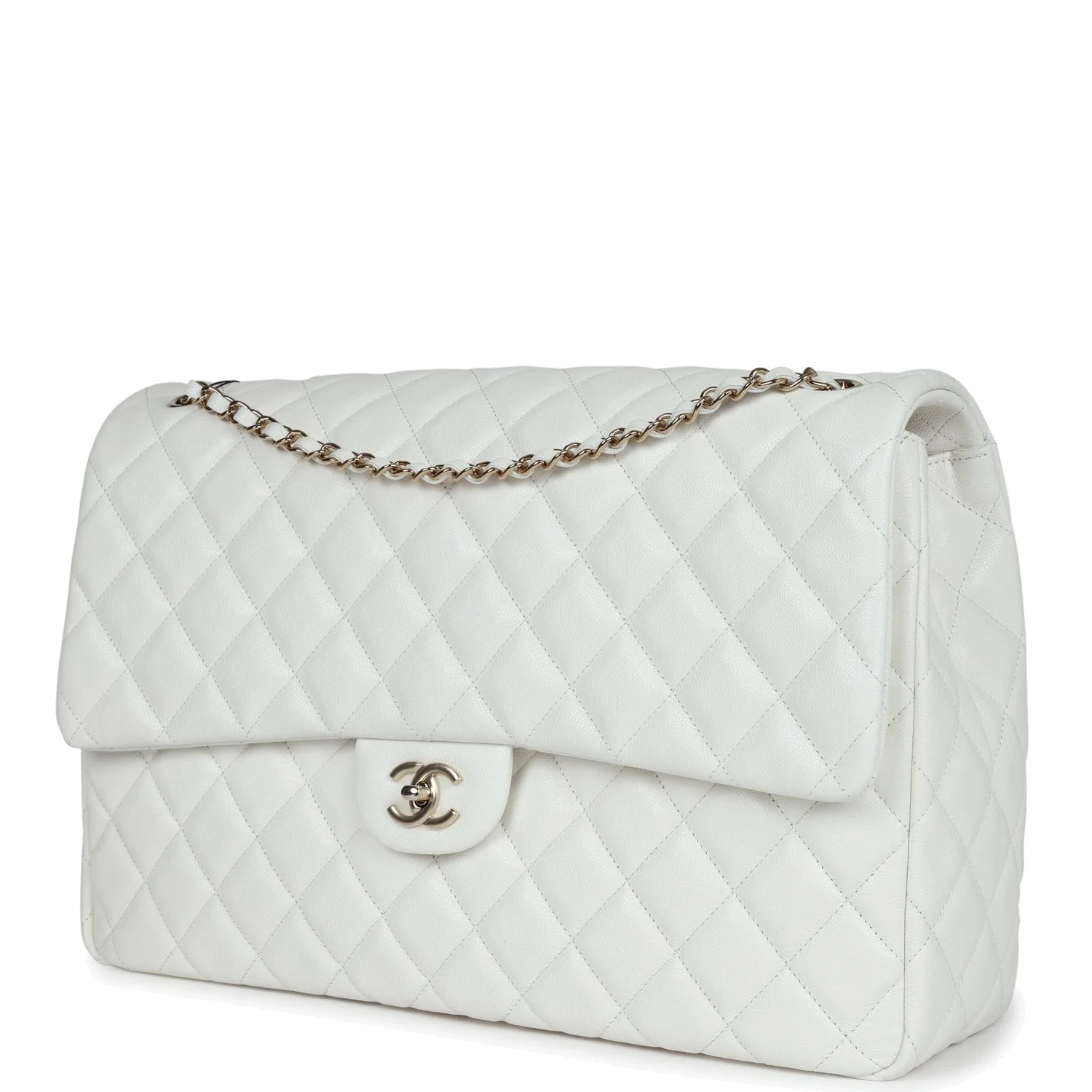 Chanel XXL Classic Single Flap Bag White Shiny Caviar — фото 6