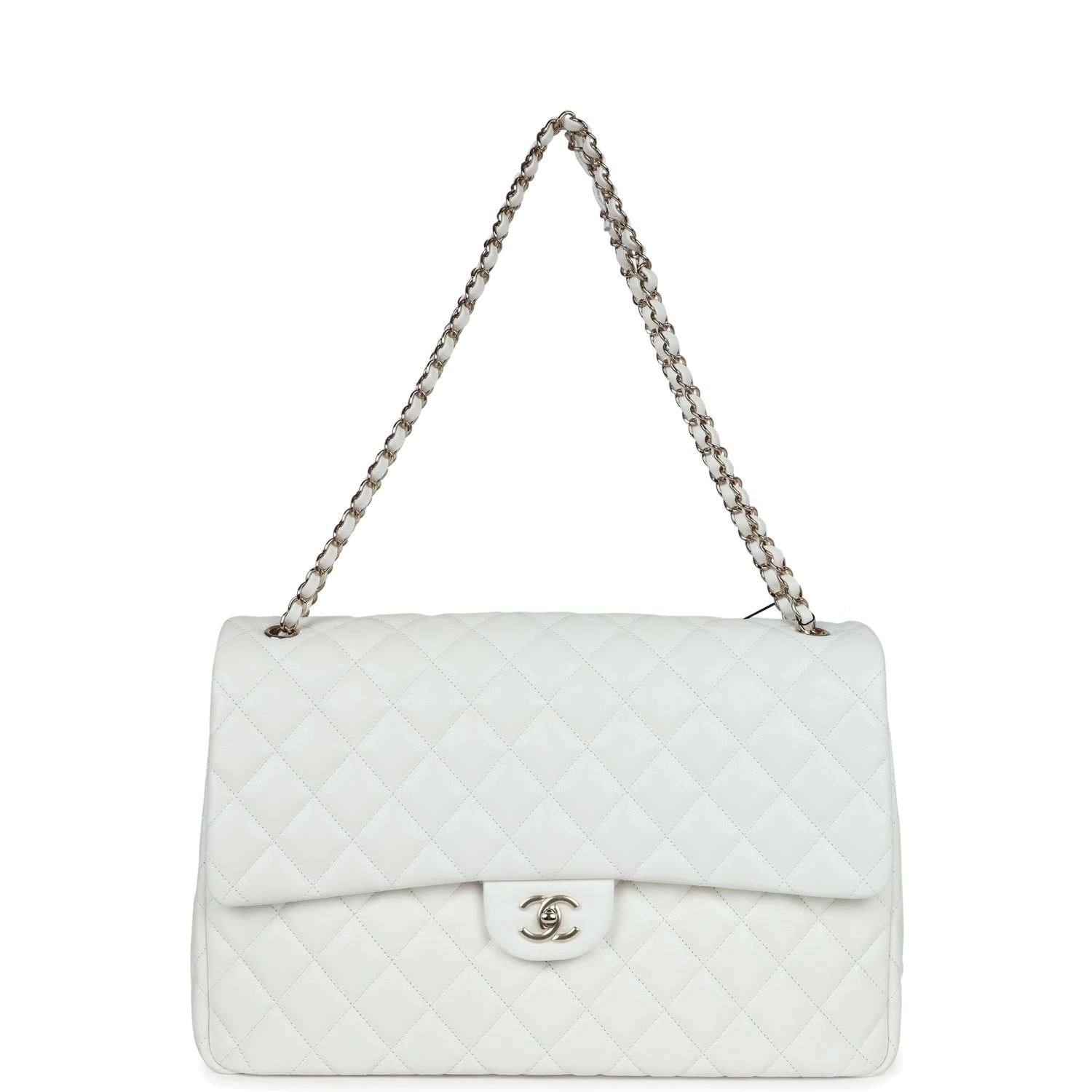 Chanel XXL Classic Single Flap Bag White Shiny Caviar — фото 8