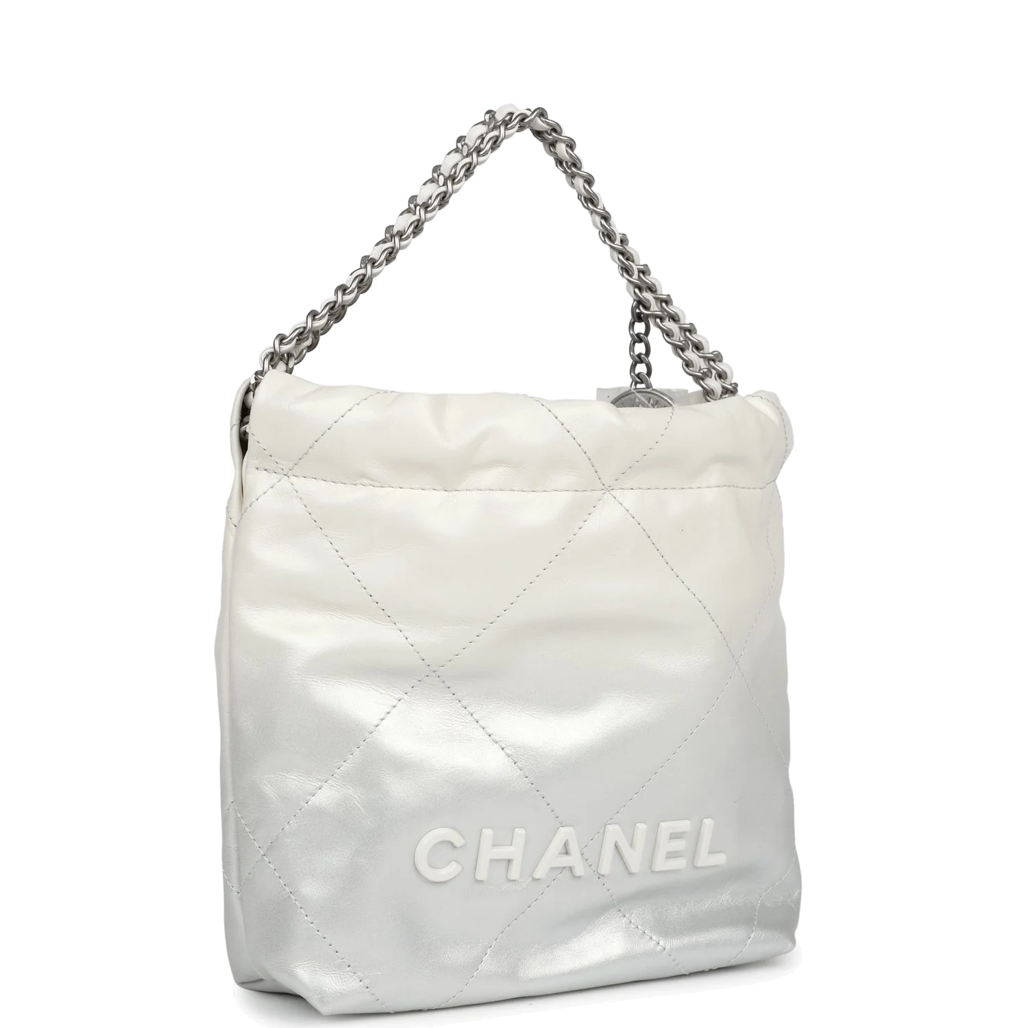Chanel Mini 22 Bag White and Silver Ombre Metallic Calfskin — фото 3